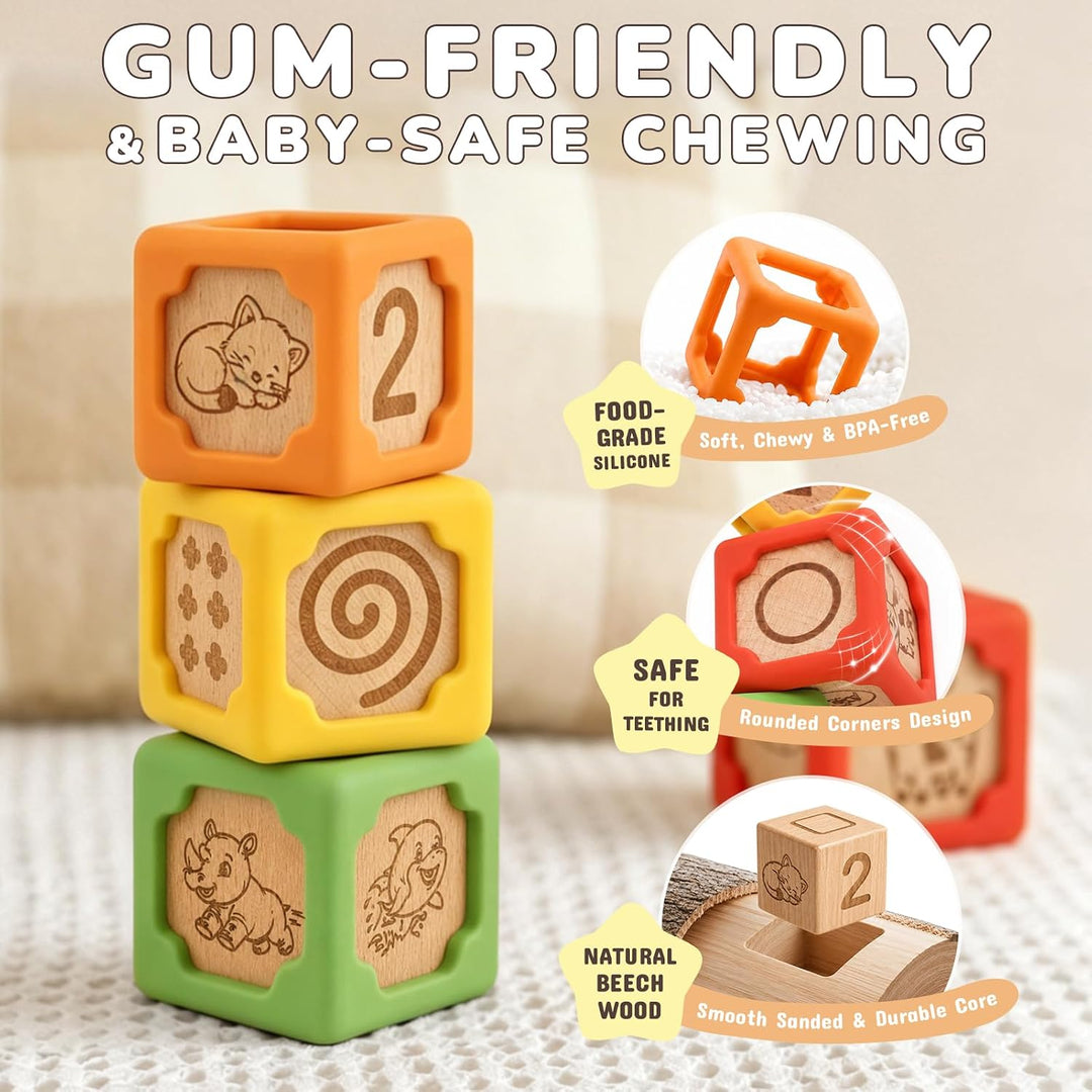 Colorful early learning blocks arranged for stacking and sorting