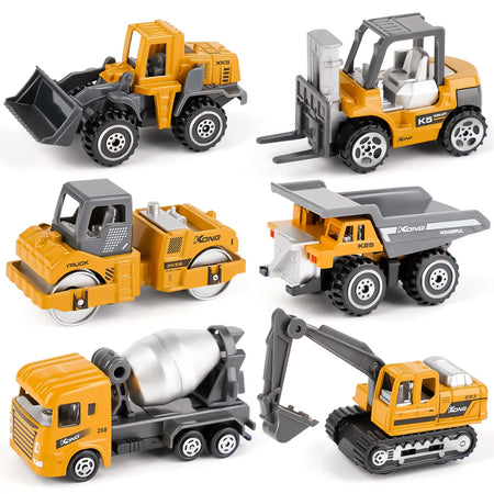 6-Pack Diecast Construction Trucks for Kids Ages 3+ 