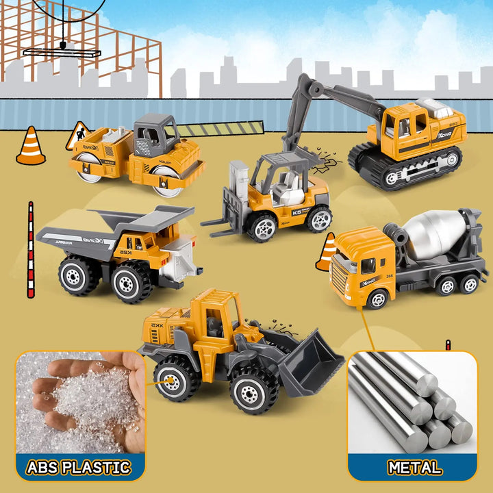 6-Pack Diecast Construction Trucks for Kids Ages 3+ 