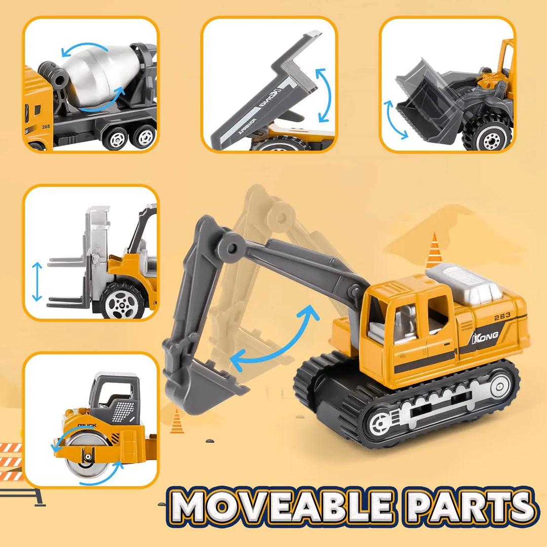 6-Pack Diecast Construction Trucks for Kids Ages 3+ 