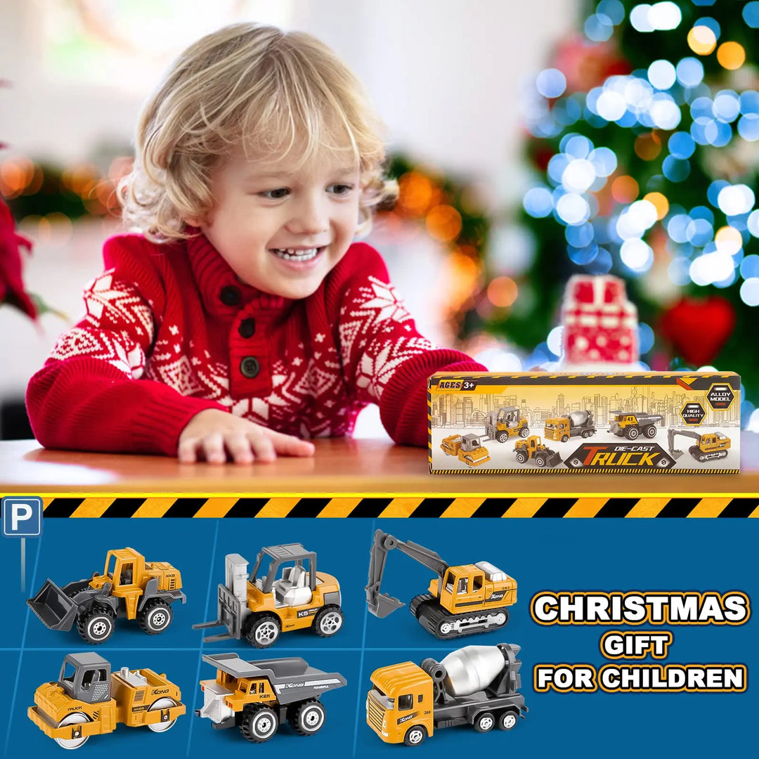 6-Pack Diecast Construction Trucks for Kids Ages 3+ 