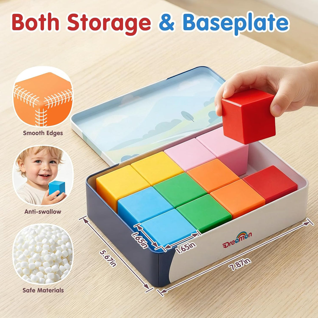 Large magnetic building blocks with colorful geometric pieces