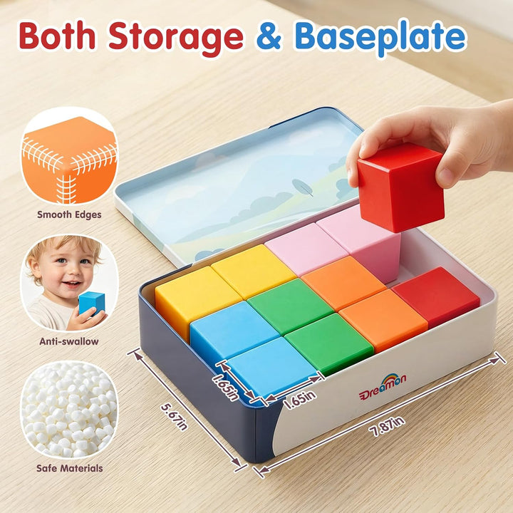 Large magnetic building blocks with colorful geometric pieces