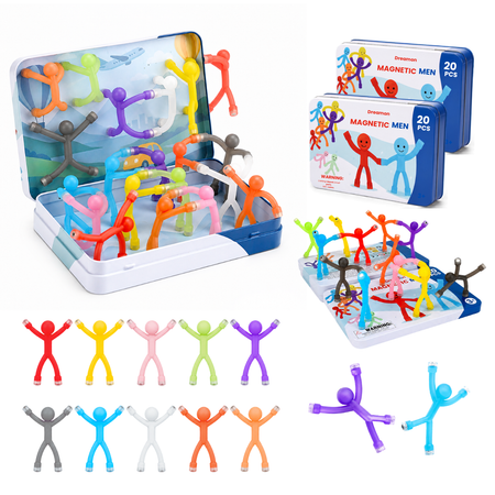 Magnetic people figures set with colorful characters and metal storage box