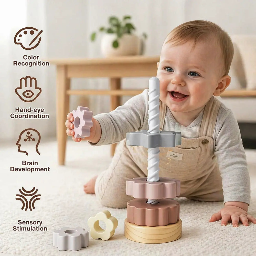 Wooden Spinning Stacking Toy for Toddlers 
