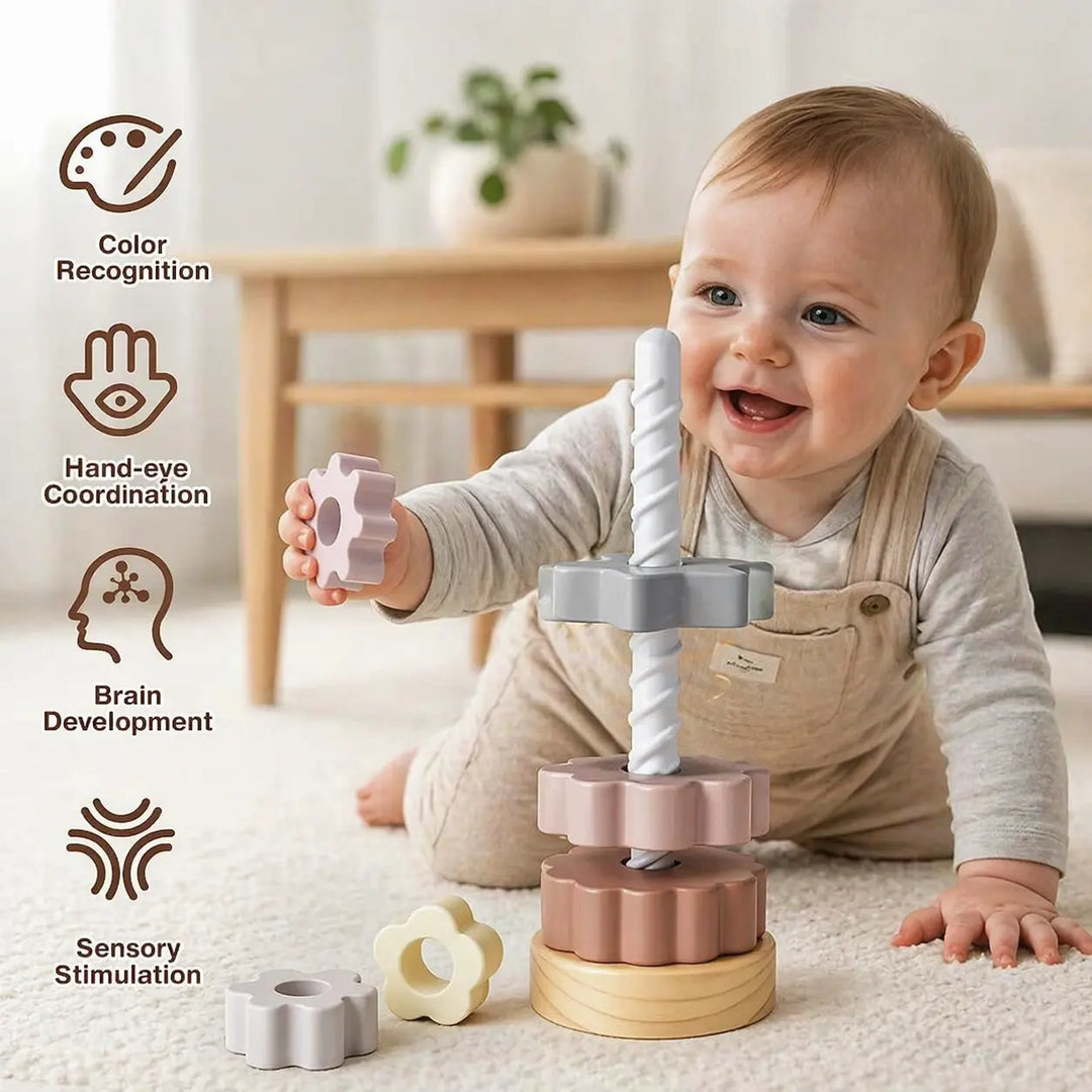 Wooden Spinning Stacking Toy for Toddlers 