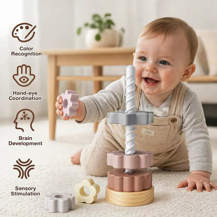Wooden Spinning Stacking Toy for Toddlers 