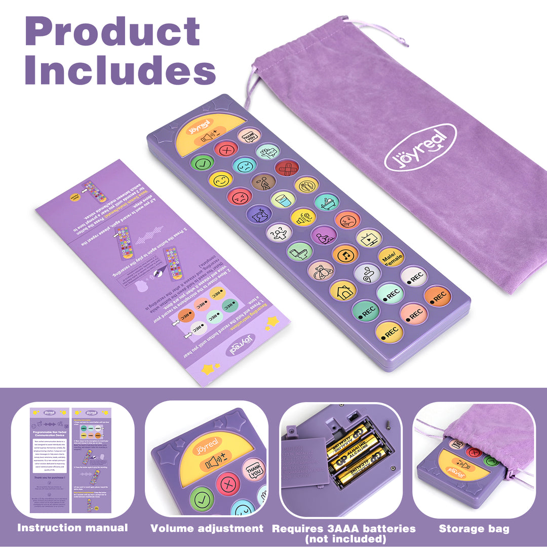 Purple AAC communication device with sentence and message buttons