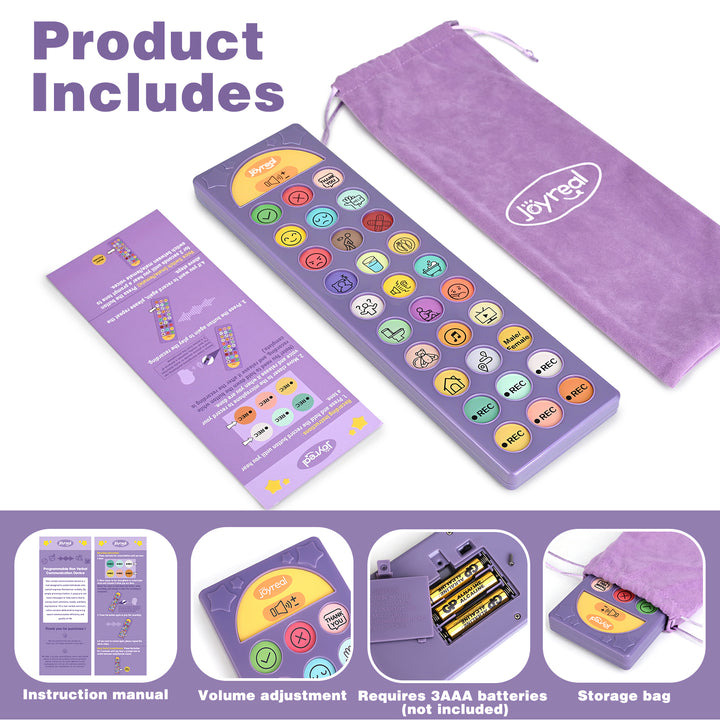 Purple AAC communication device with sentence and message buttons