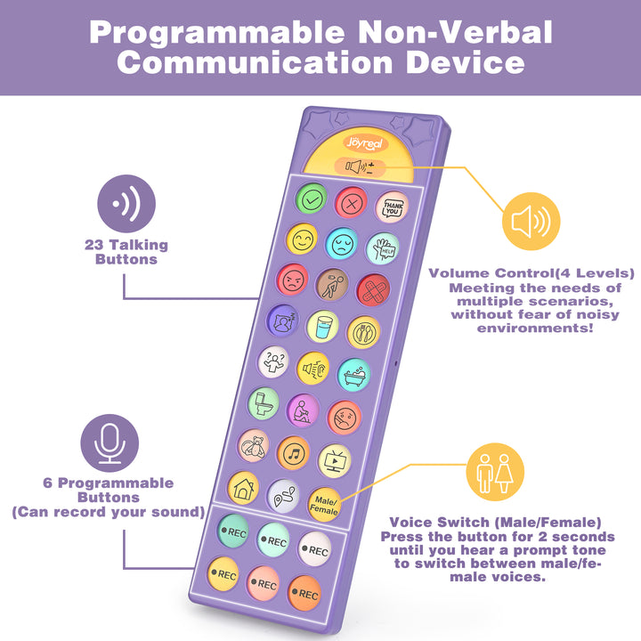 Purple programmable AAC device with volume controls and storage bag