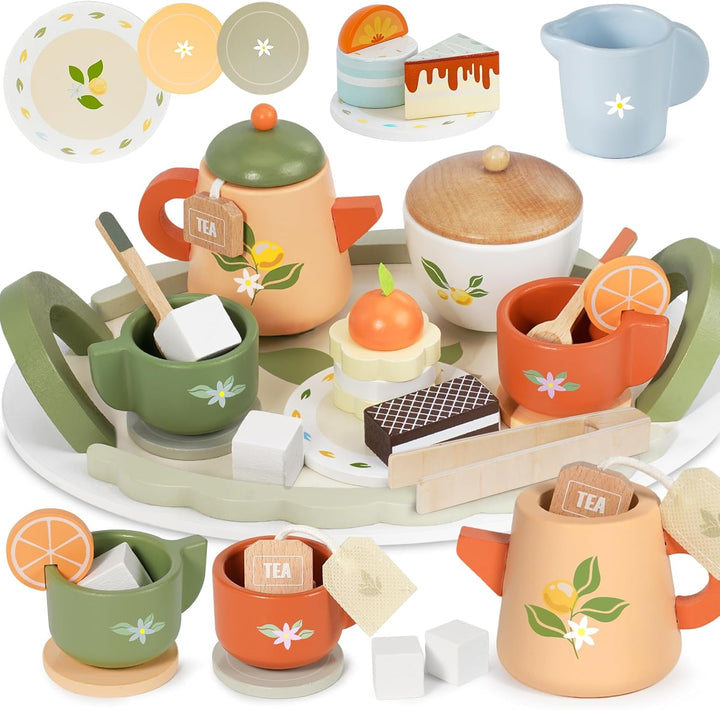 Wooden Tea Set for Toddlers – Pretend Play Kitchen & Party Toy for Kids