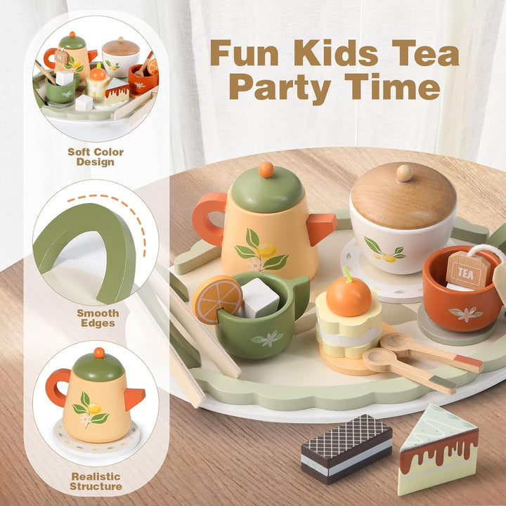 Wooden Tea Set for Toddlers – Pretend Play Kitchen & Party Toy for Kids