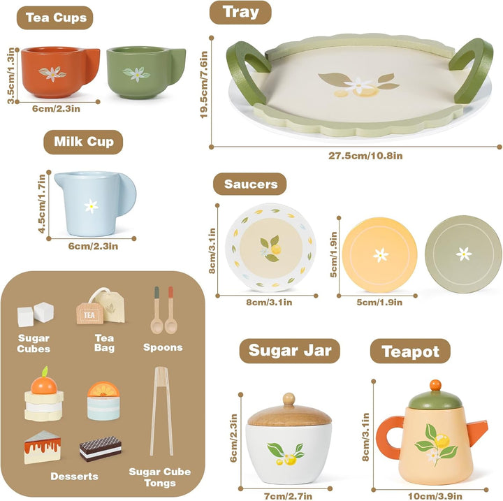 Wooden Tea Set for Toddlers – Pretend Play Kitchen & Party Toy for Kids