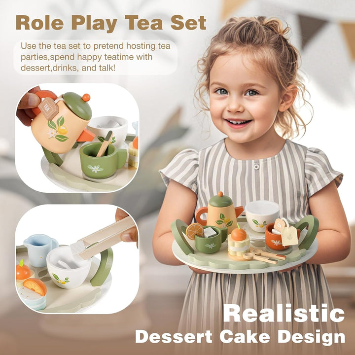 Wooden Tea Set for Toddlers – Pretend Play Kitchen & Party Toy for Kids