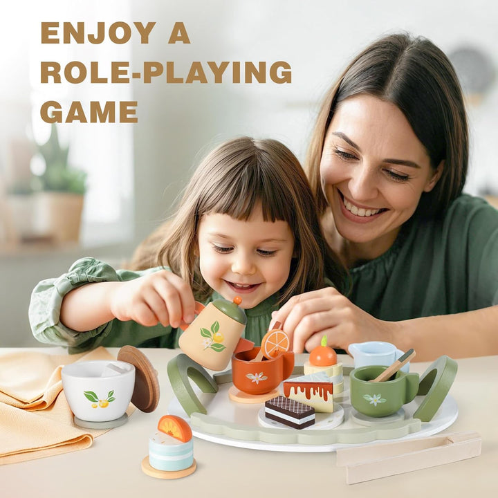 Wooden Tea Set for Toddlers – Pretend Play Kitchen & Party Toy for Kids