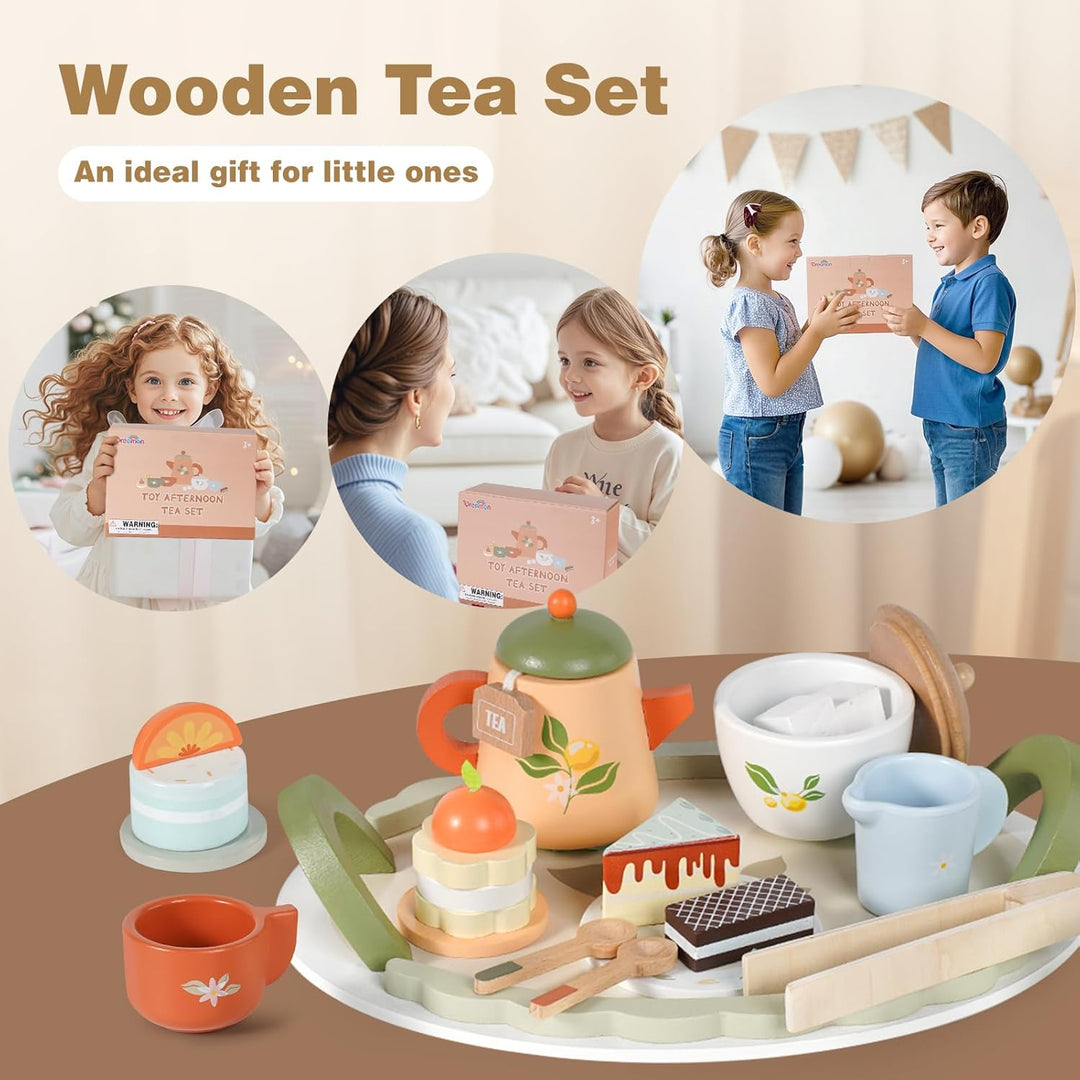 Wooden Tea Set for Toddlers – Pretend Play Kitchen & Party Toy for Kids