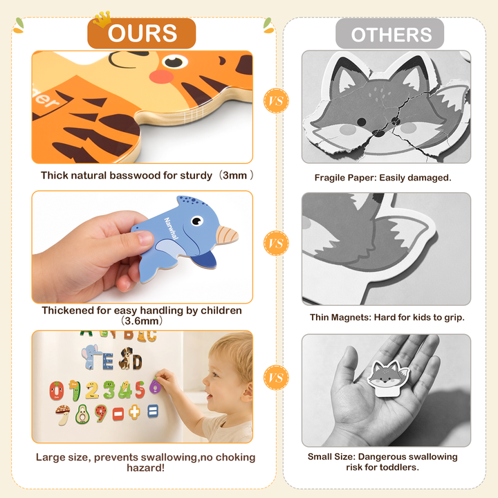 Colorful wooden number magnets for toddler counting practice